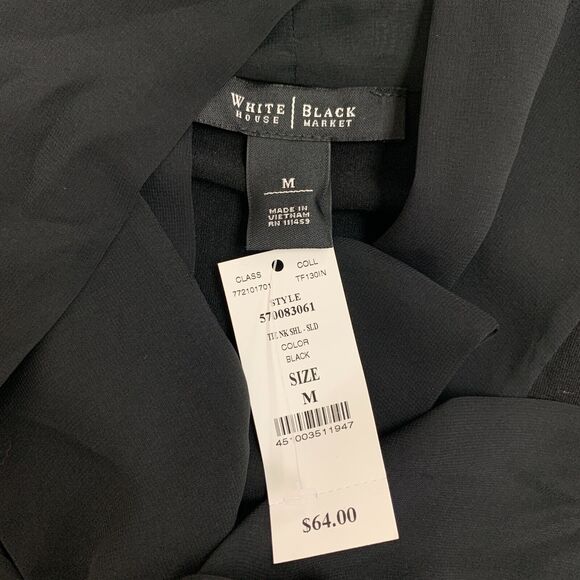 White House Black Market Blouse Womens M Medium Black Pussycat Bow Button Front - Picture 12 of 14